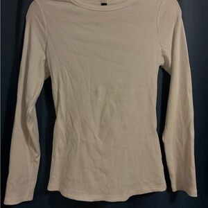 Women's White Ribbed Long Sleeve Top